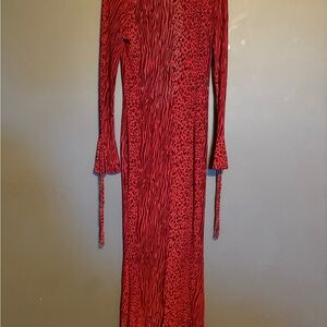 Red Backless Animal Print Dress